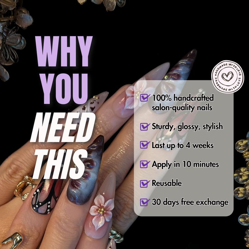 NailPhoria EXTRA SHORT/SHORT ALMONDS Collection - Handmade Press-On Nails | Reusable, Salon-Quality, Long-Lasting, Glossy Design