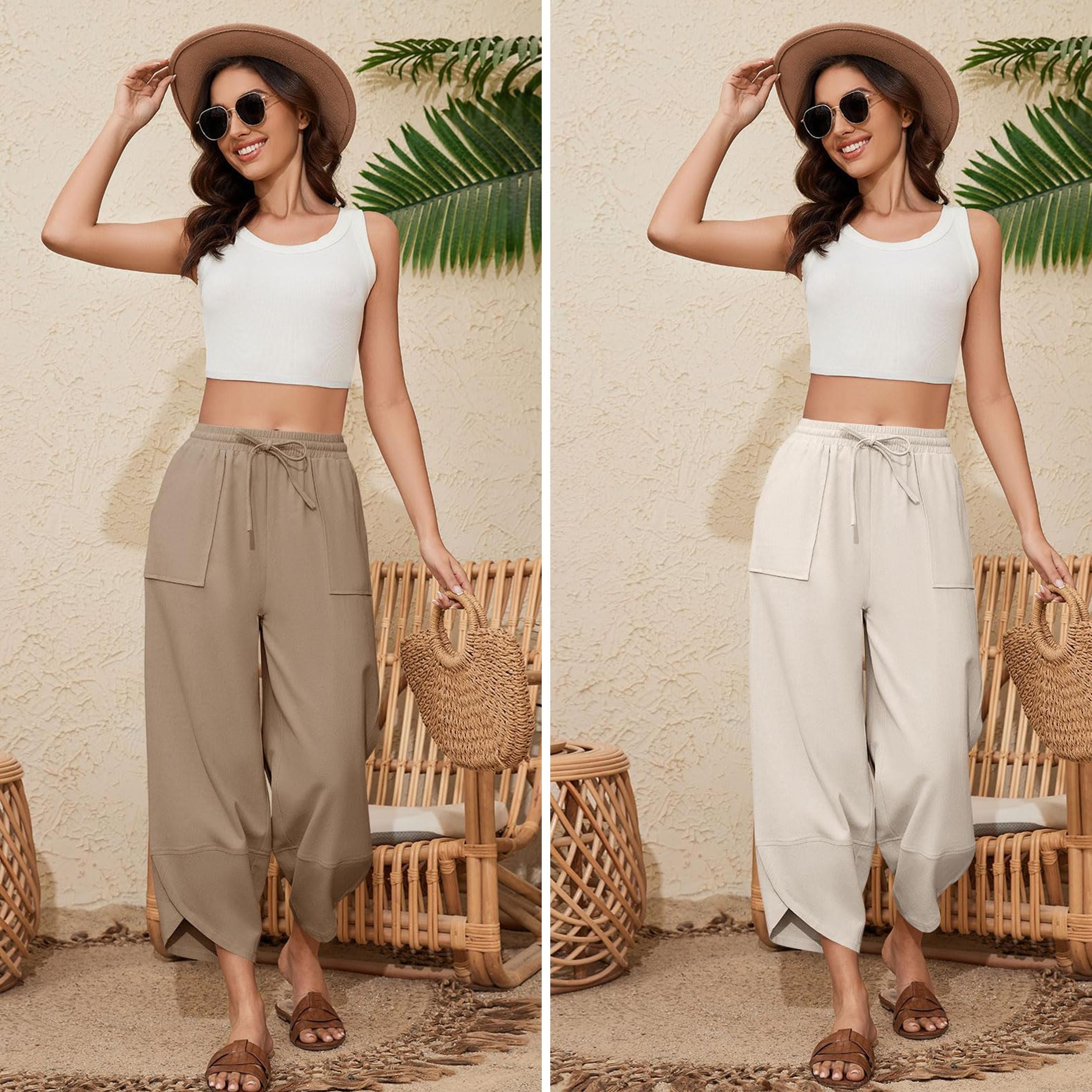 Buenobel Women's Relaxed Wide Leg Drawstring Pants Breathable Cotton Linen Blend Casual Chic for All-Day Comfort