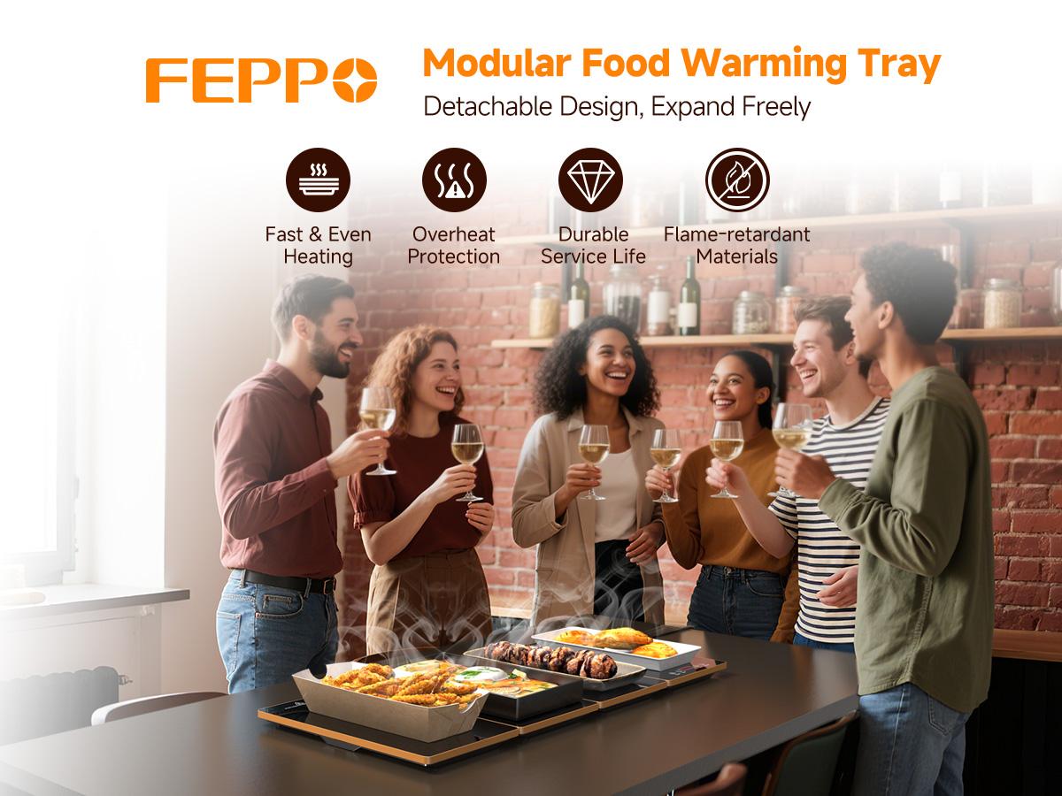 FEPPO Electric Warming Tray, 4-in-1 Food Warmers for Parties Buffet with 10 Temp Settings and Timer, 33"x15" Glass Surface Warming Mat for Food, Modular Buffet Hot Plates for Catering and Gatherings