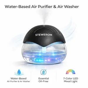 Stewerom Water-Based Air Purifier & Air Washer, Essential Oil-Free Air Freshener with 7-Color LED Mood Light for Home, Office & Room, Air Revitalizer Diffuser