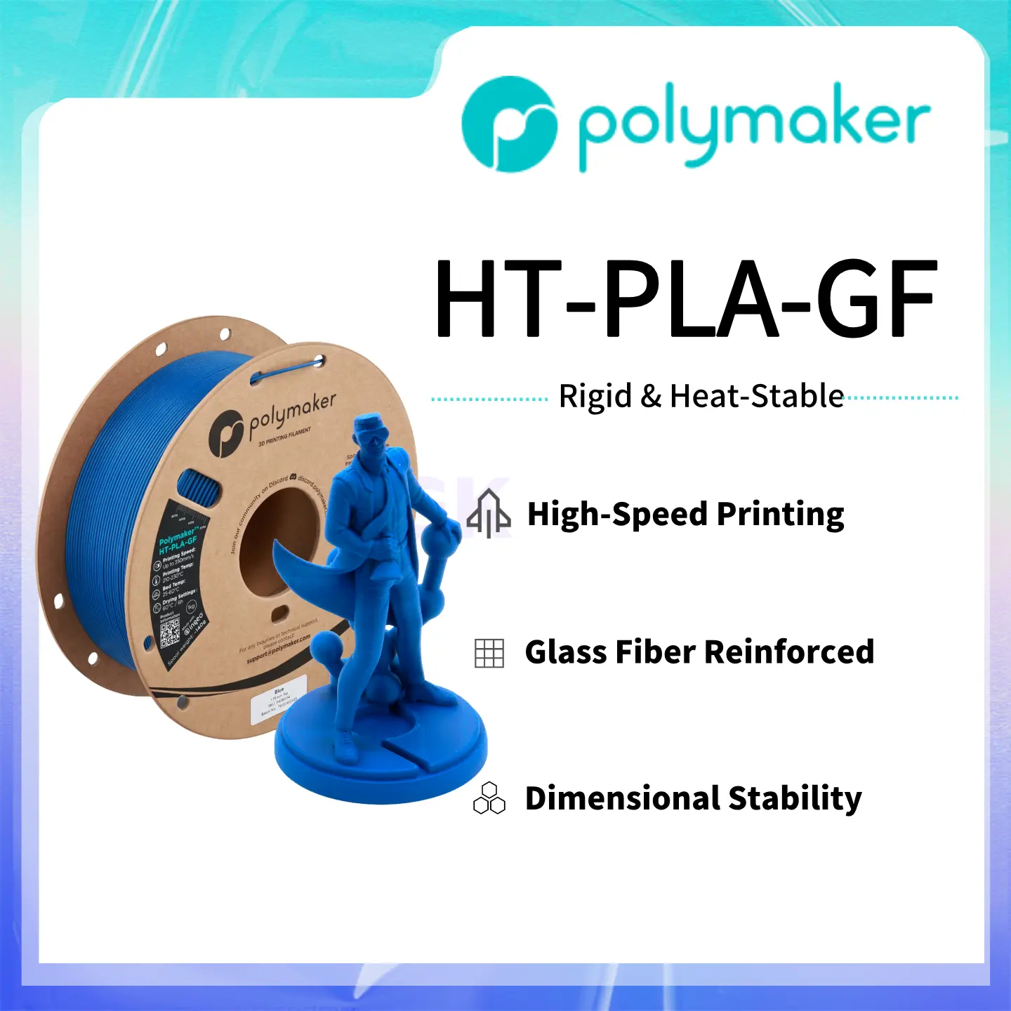 Polymaker HT-PLA-GF Glass Fiber Reinforced High-Temperature PLA Filament – High-Speed Printing, Enhanced Stiffness & Dimensional Stability, 1.75mm