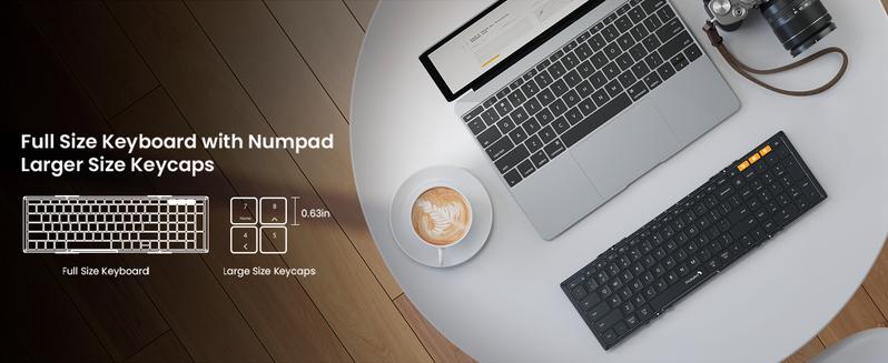 ProtoArc Foldable Bluetooth Keyboard, XK01 Tri-Fold Wireless Portable Folding Keyboard with Number Pad for Business and Travel, Full-Size Travel Keyboards for Windows iOS Android Tablet Smartphone Laptop PC