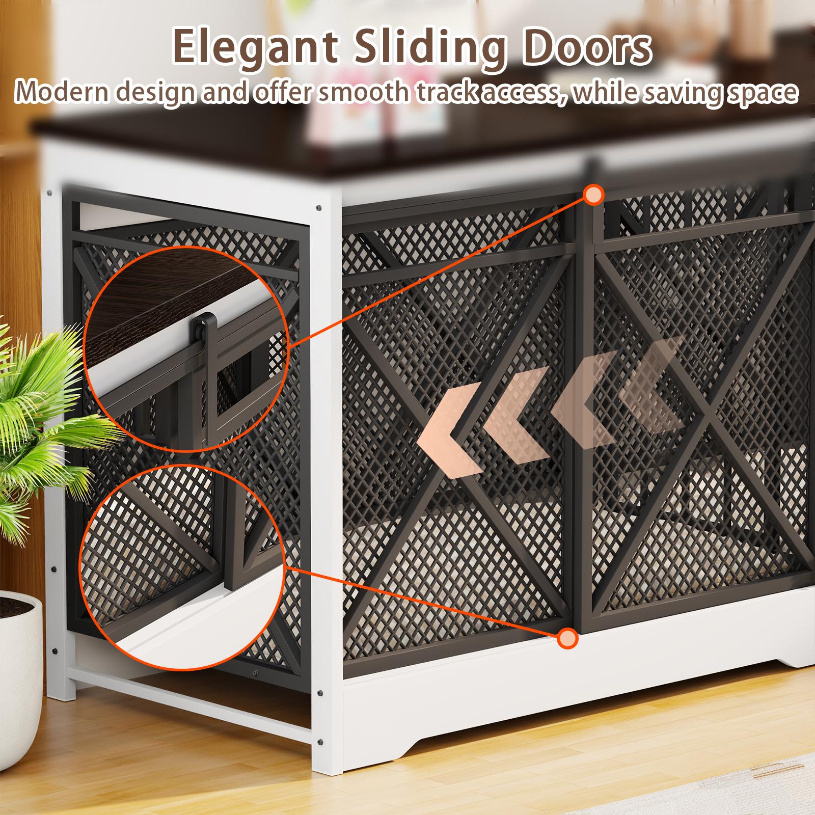 COZPAW 78" Double Dog Crate Furniture for 2 Dogs,Extra Large Furniture Style Dog Kennel,Heavy Duty Wooden XL Dog Cage with Removable Divider,Pet Cage TV Stand & Side Table (White Brown)