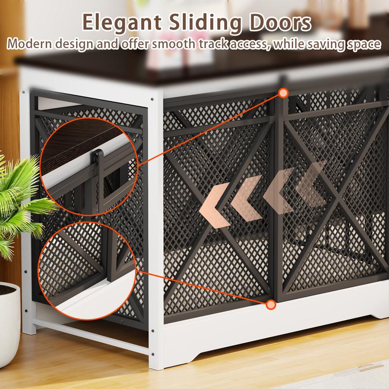 COZPAW 78" Double Dog Crate Furniture for 2 Dogs,Extra Large Furniture Style Dog Kennel,Heavy Duty Wooden XL Dog Cage with Removable Divider,Pet Cage TV Stand & Side Table (White Brown)