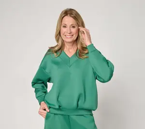 Carla Rockmore Collection Polished Scuba V-Neck Hi-Low Sweatshirt