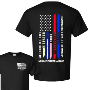 No One Fights Alone Tribute T-Shirt – Patriotic First Responder Support Tee for EMS, Nurses, Firefighters, Police, Hero Appreciation Graphic Shirt, Unisex T-shirt, Menswear Clothing, Clothing for men, Gift for Boyfriend, Gift for Dad