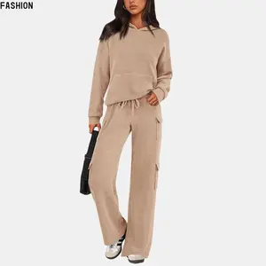 Women's 2 Piece Lounge Sets - Knitted Hoodie, Pullover, Tops, Cargo Pants, Tracksuits for Casual, Active, and Versatile Outfits - Clothes Can be used with a raincoat