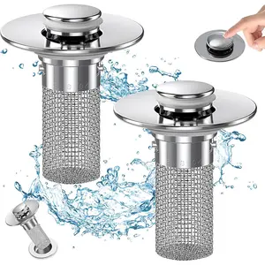 Bathroom Sink Drain Strainer, Pop Up Sink Drain Strain, Bathroom Sink Stopper with Removable Stainless Steel, Filter Basket Hair Catcher Hair Catcher