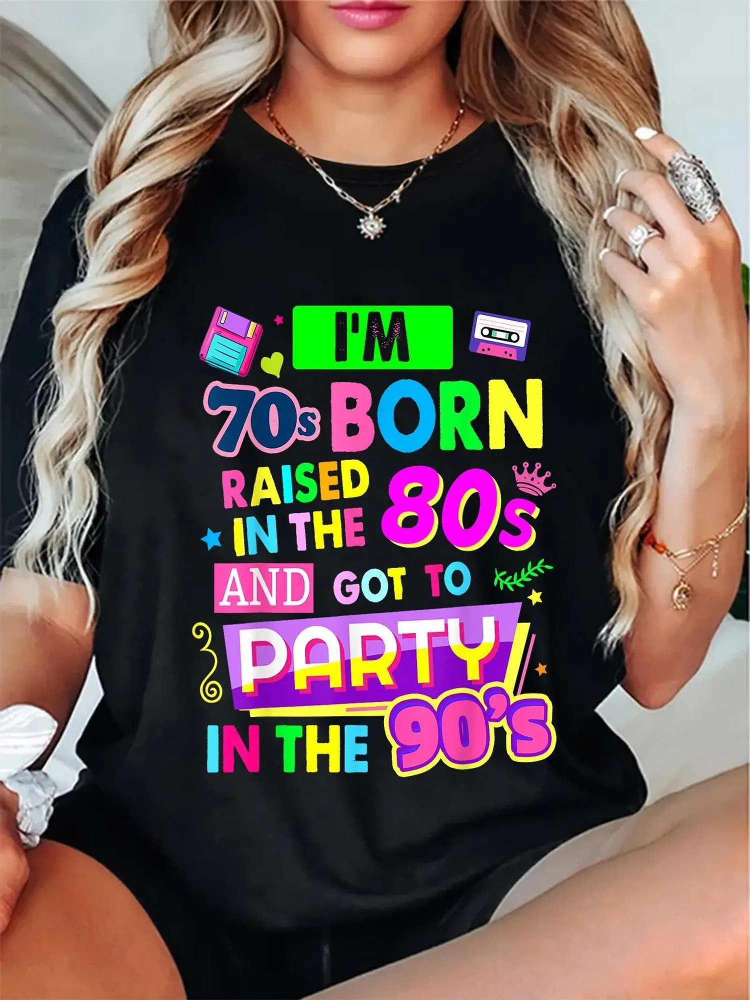 Plus Size, Plus Size  90s Rave Ideas for Women Party Outfit 90s Festival Costume T-Shirt 0XL-4XL