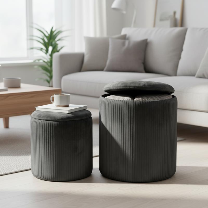 Storage Ottomans | Set of 2 | Velvet Dual-Height Design · Hidden Storage · Waterproof Top · Kid & Pet Friendly | Living Room, Bedroom, Entryway Must-Have