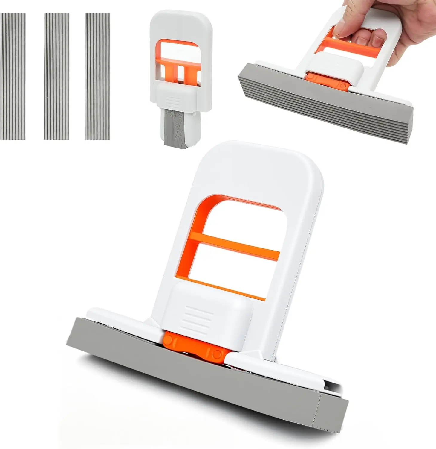 Handheld Self-Squeezing Mini Mop with Handle, Replaceable Cotton Cleaning Pad, Foldable Home Care Tool for Kitchen Counters, Bathroom Sinks