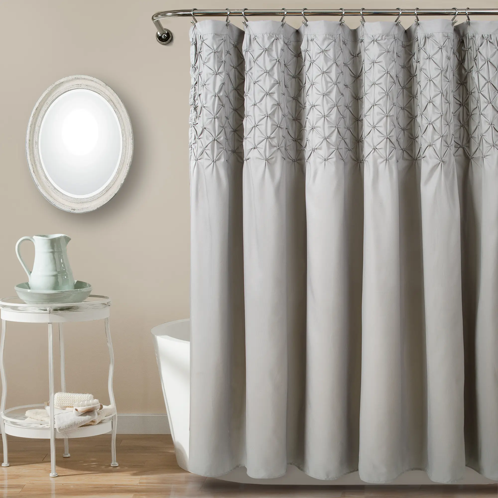 Lush Decor Bayview Shower Curtain Single 72"W x 72"L - Shower Curtains for Bathroom Curtain Pintuck - Modern Glam Bathroom Decor