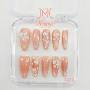 .DP.7433.Pink Cat Eye Carved Wearable Nails