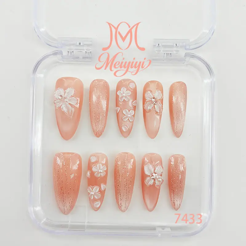 .DP.7433.Pink Cat Eye Carved Wearable Nails