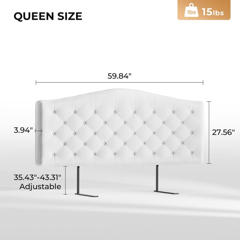 Upholstered Headboard Queen/King Size with 4" Thickened High-Density Sponge, Modern Button-Tufted Queen Headboard Only, Luxury Chenille Fabric, Adjustable Height, Easy Assembly