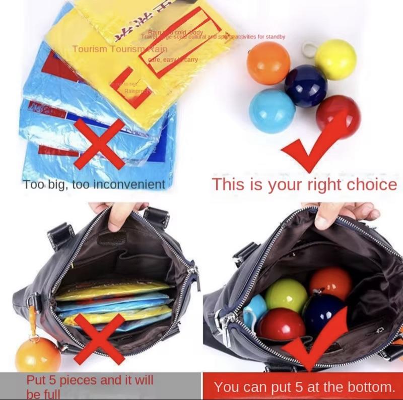 3 pcs Disposable Rain Coat Sphérical Compression Portable Travel for Poncho Ball in Blue Orange & Yellow Colors