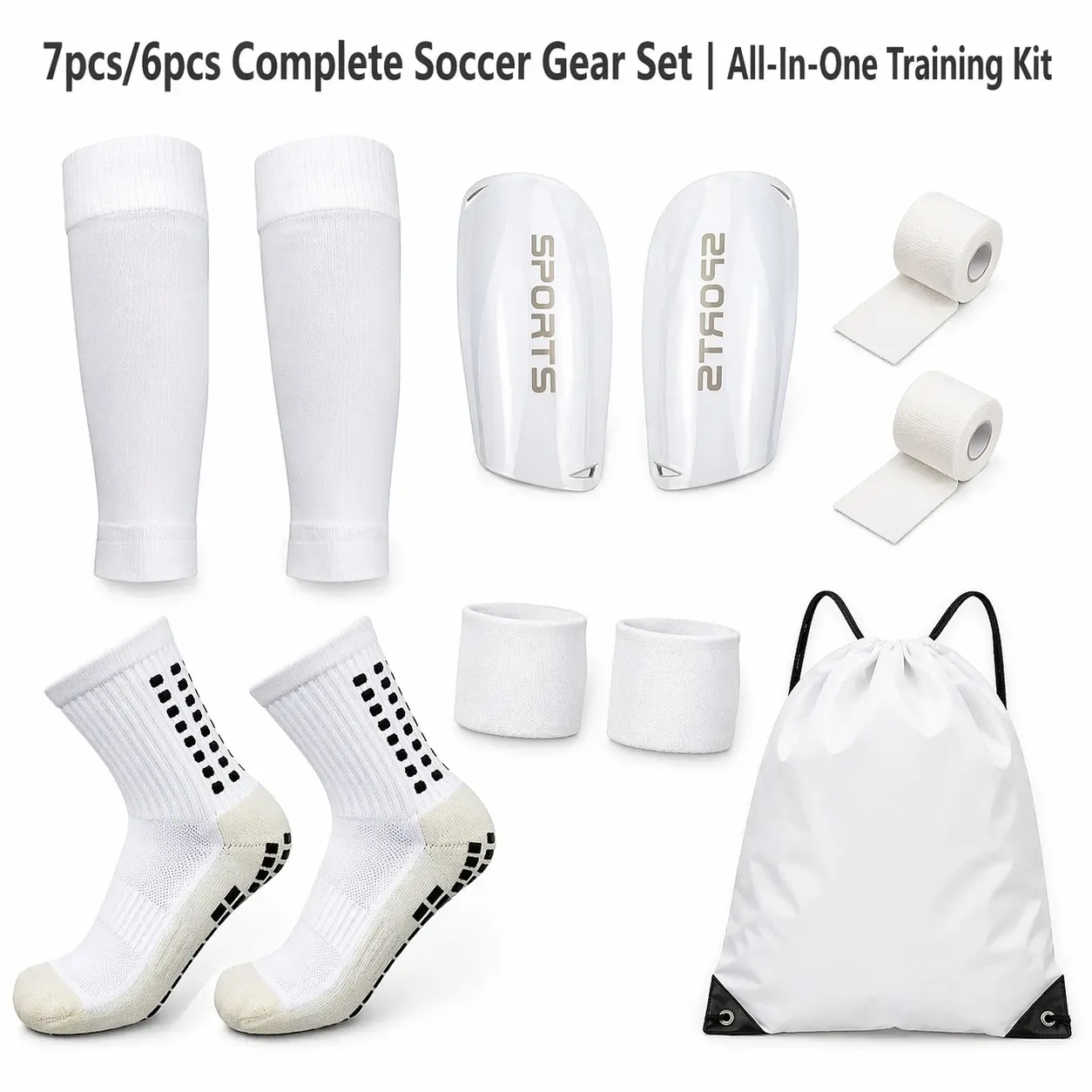 7-Piece Soccer Sports Gear Set with Football Accessories, Football Equipment, Silicone Grip Socks, Shin Guards, Protective Gear, Drawstring Backpack, Perfect Christmas Gift for Soccer Enthusiasts