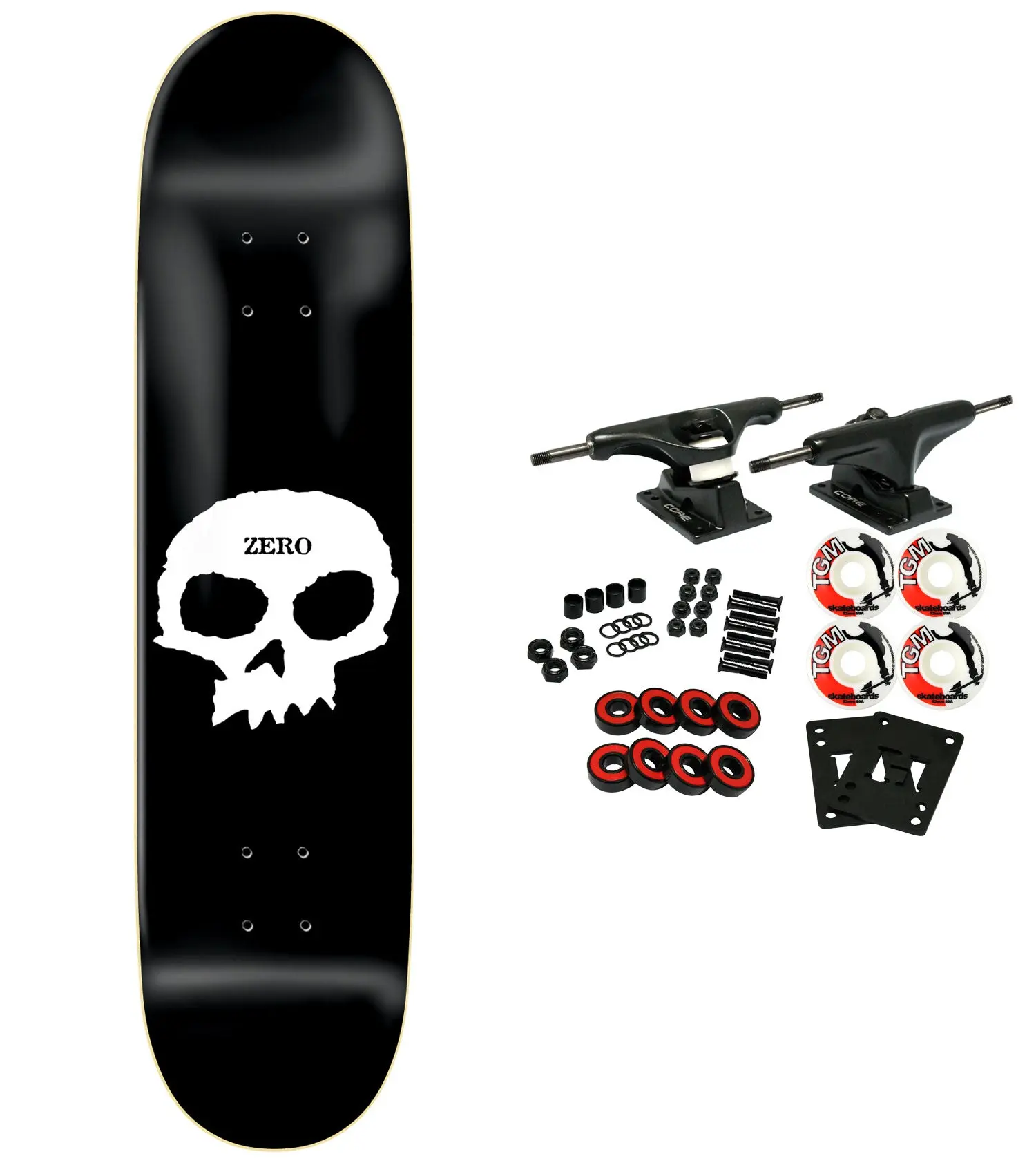 Zero Skateboard Complete Single Skull Logo Black/White 8.375"