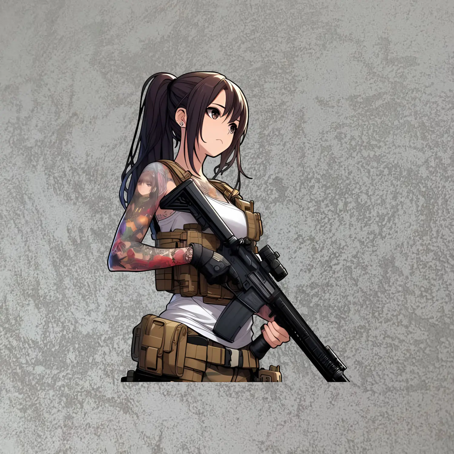 Waifu Tattoo Tactical Aesthetic Girl Cute Vinyl Sticker, Waterproof Die Cut Decal for Laptop Water Bottle