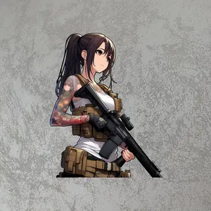 Waifu Tattoo Tactical Aesthetic Girl Cute Vinyl Sticker, Waterproof Die Cut Decal for Laptop Water Bottle