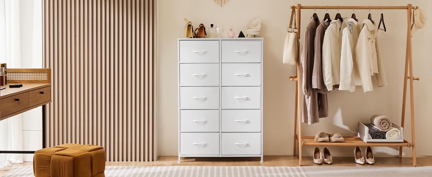 Tall Fabric Storage Tower Dresser with 10 Drawers and Wood Top for Bedroom Tall Fabric Storage Tower Dresser with 10 Drawers and Wood Top for Bedroom