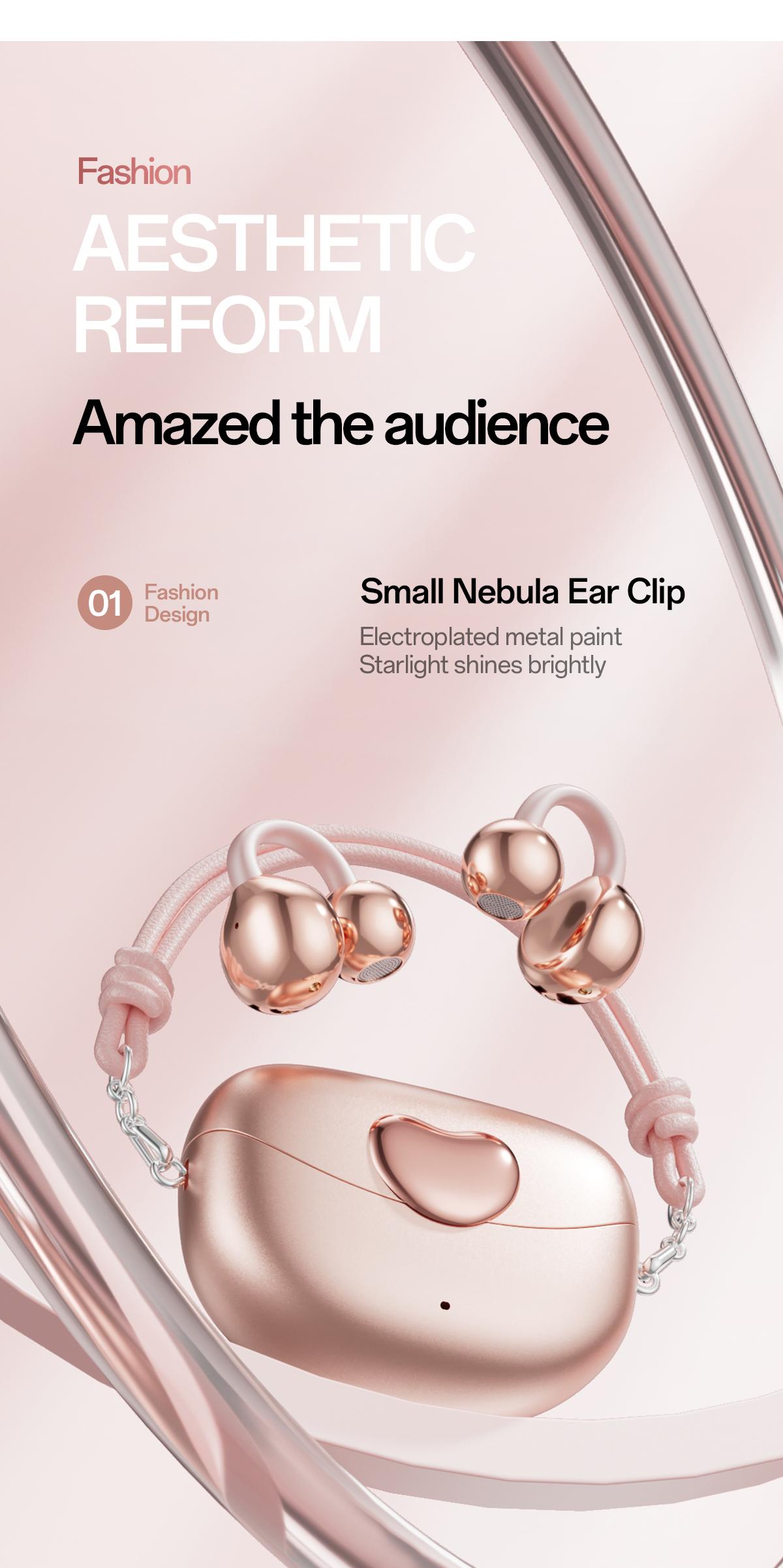 CHENRUIDA M106 Women's Headphones with Dynamic Stereo Earbuds ENC Call Noise Reduction IPX7 Waterproof 360° Panoramic Sound Ear Clip Earphones Comfortable Fit pink head phones