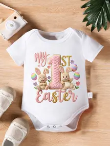 Baby Girls My 1st Mother's Day Onesie, Cute Bunny Mom's Little Sweetheart Graphic Bodysuit, Infant Short Sleeve Cotton Romper, Sweet First Mother's Day Gift for Newborns