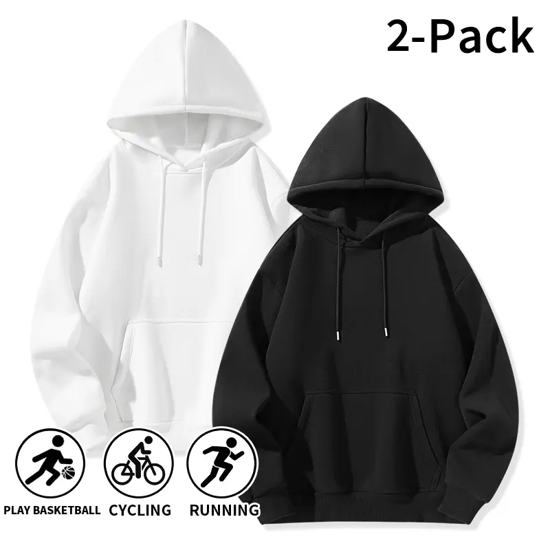 Men's 2-Pack Minimalist Solid Color Basic Hoodies - Loose Fit Polyester Heavyweight Fleece Pullovers, Drop-Shoulder Long-Sleeve Casual Tops, Soft Skin-Friendly Versatile Wear for Basketball, Workouts, Navy