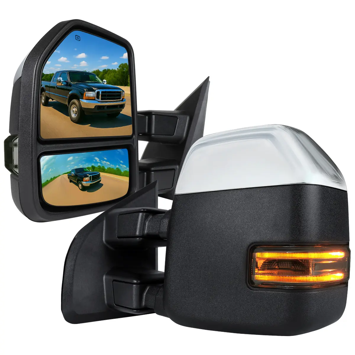 1999-2016 F-250/F-350/F-450 Power Adjustable, Heated, & Manual Extendable Chrome Towing Mirrors w/ Smoke Lens LED Turn Signal & Clearance Lights