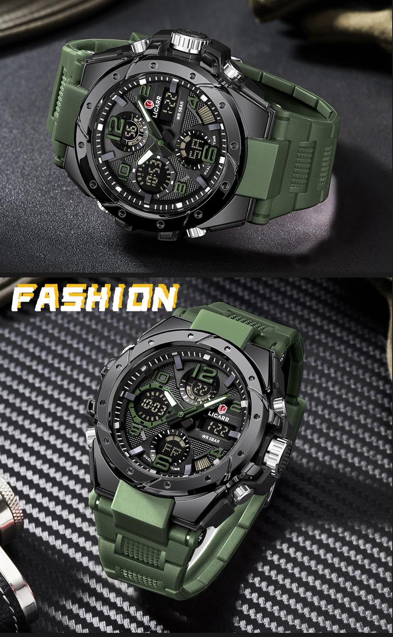 LICARR Men's Quartz Digital Watches Waterproof Alarm Luminous