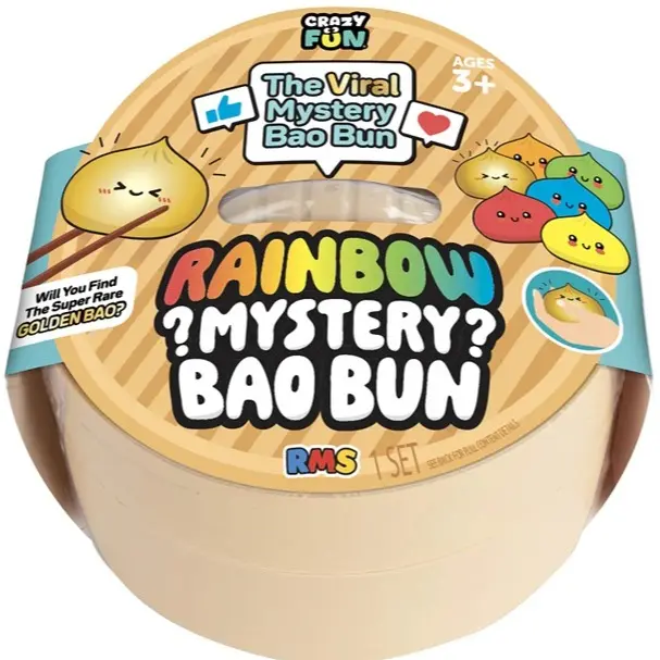 Authentic RMS Crazy Fun Rainbow Mystery Dumpling Squishy Fidget Toy, Mystery Bao Bun in Steamer Basket, Collectible Sensory Toy, Rare Golden Dumpling, Ages 3+, 1 Pack