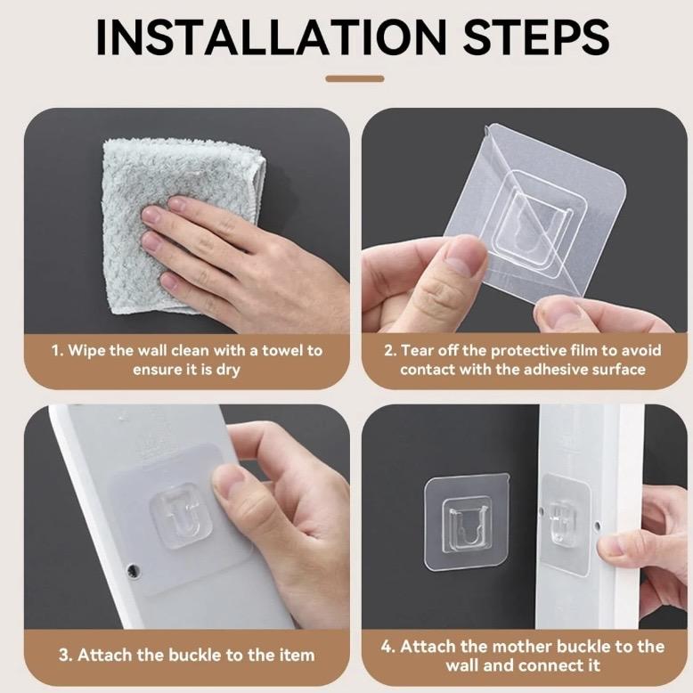 10 Pairs Double Sided Adhesive Wall Hooks, Minimalist Buckle Self Adhesive Hooks, Punch-free Storage Hooks Organiser 10Pcs Plastic Installation Mount Room Hangable