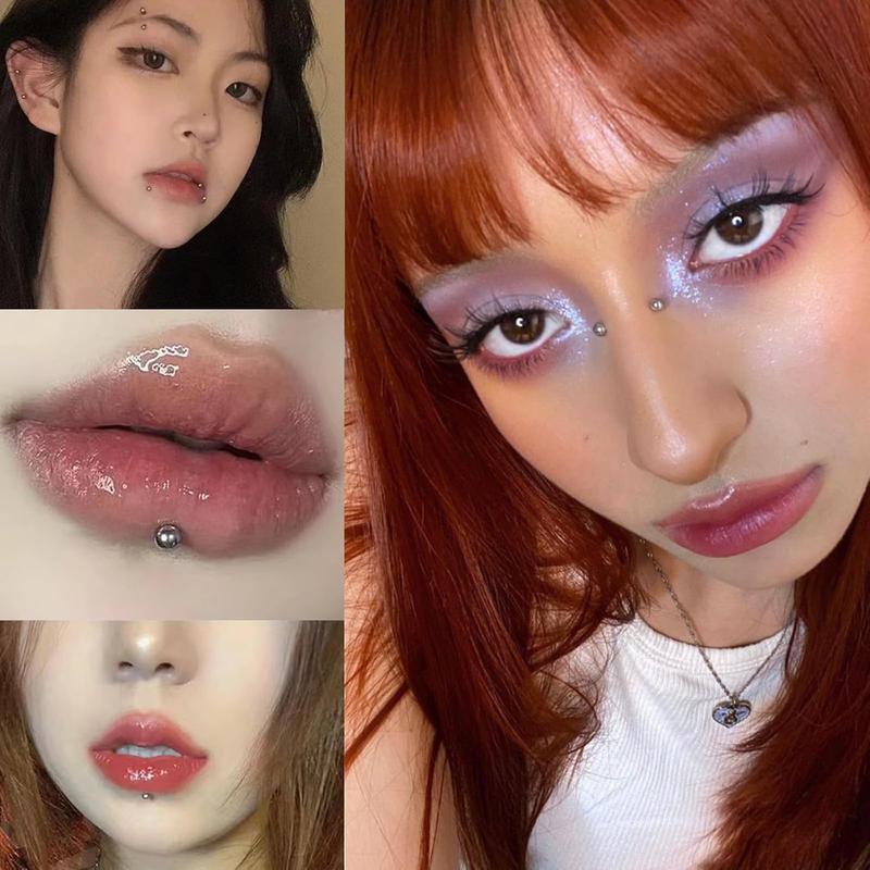 Face Gems Lip Stud Fake Lip Piercing Fake Nose Stud Eyebrow Stud Non Piercing Silver Belly Button Sticker Face Sticker Fake Nose Ring Cool Punk Y2K Makeup for Women Men