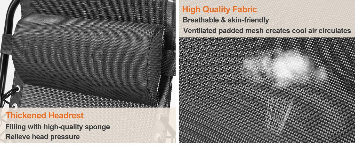 Outdoor Zero Gravity Chairs, Set of 2 Portable Recliner Beach Camping Patio Outdoor Folding Lounge Chair with Cup Holder Trays and Adjustable Pillow