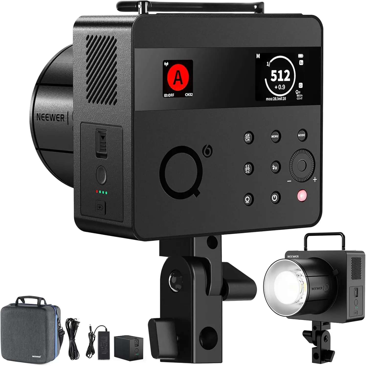 NEEWER Q6 600Ws 2.4G TTL Outdoor Studio Flash App Control, Compatible with Godox, 1/1-1/512, 1/8000 HSS 3000mAh Strobe Light, 30W Bi Color LED Modeling Lamp/400 Full Power Flash/0.01-0.9s Recycle tiktokshopbacktoschool, Filming Light, Studio Video Lightin