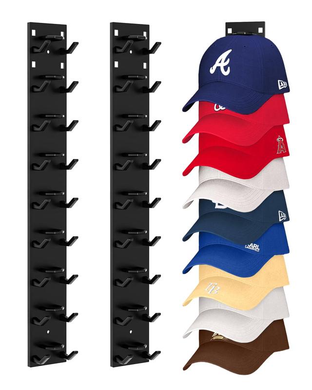Baseball Cap Organizer 2-Pack Wall-Mounted Hat Rack Hook Holds Up to 18 Hats Multi-Layer Storage Adjustable Self-Adhesive or Screw Installation Valentine Gift  valentines gift for bf home