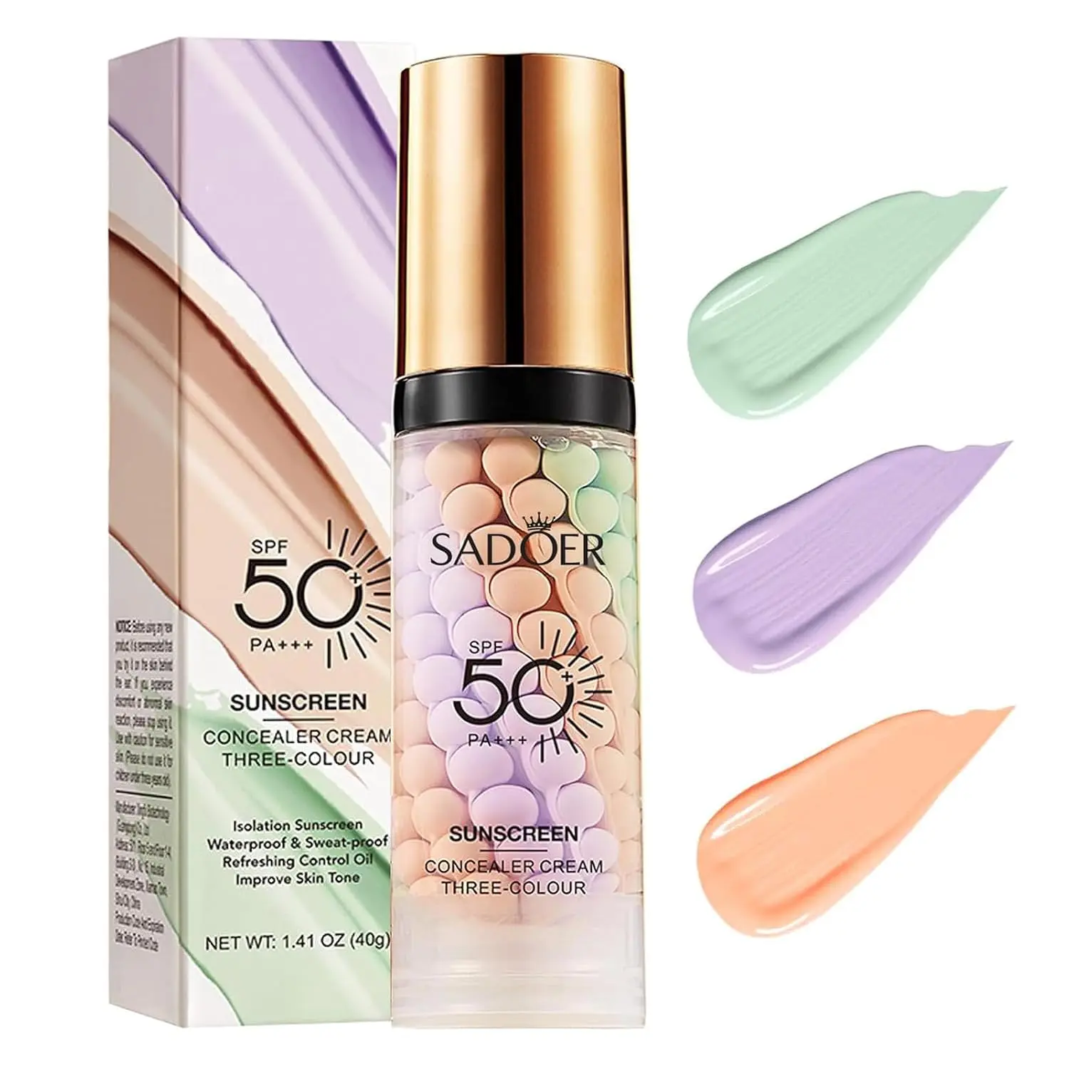 3 In 1Primer for Face Before Makeup,Sunscreen Color Corrector Primer,SPF 50 | One Step Color Corrector Face Primer,Blurs Imperfections Oil Control & Moisturizing Skin Tone Correcting,Radiance Skin