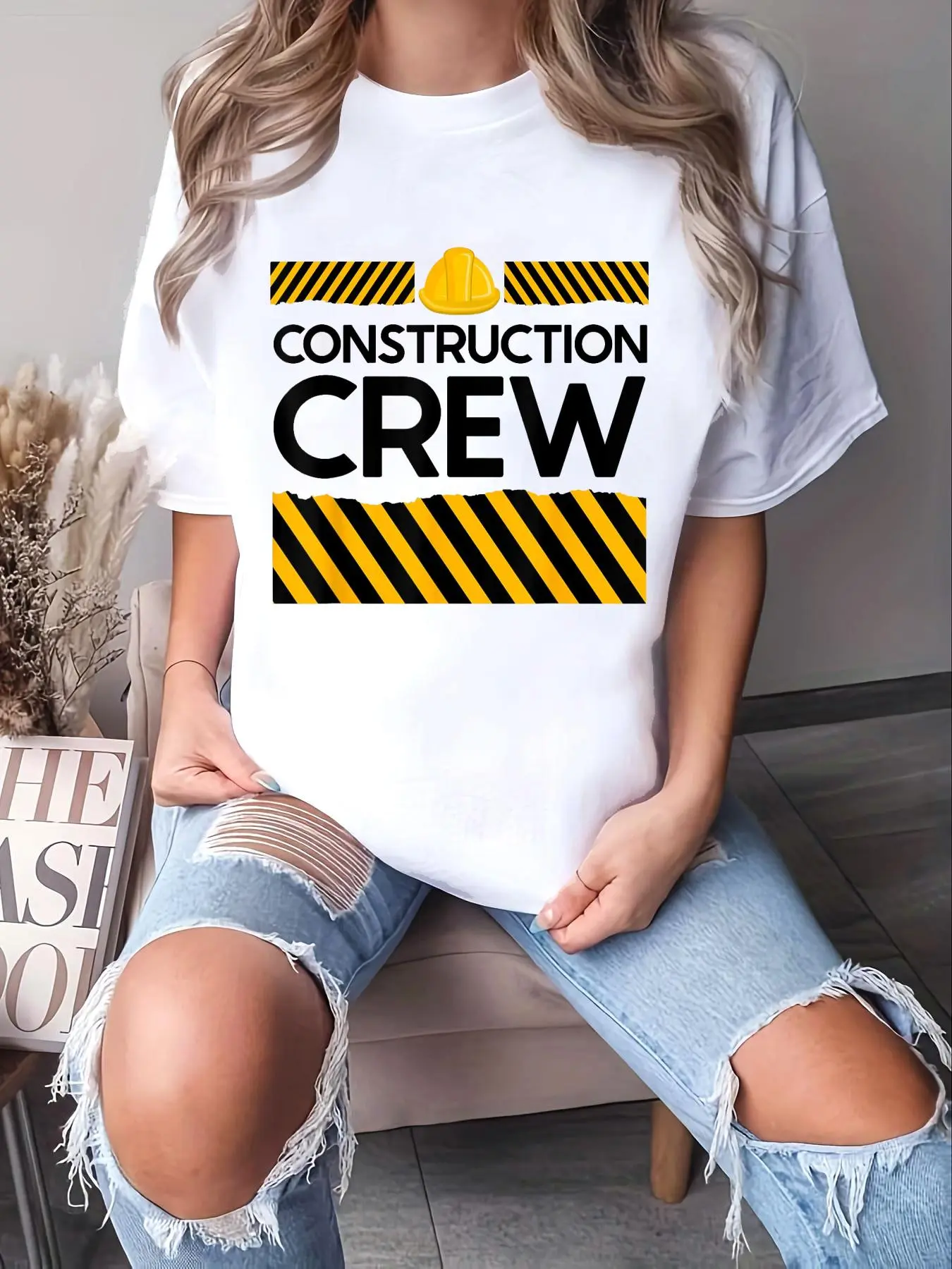 Women's 100% Cotton Short-Sleeve Casual Tops - Loose-Fit Round Neck Cotton Shirts, Mom-Son Coordinating Excavator Birthday Party Outfit, All-Season Comfy Shirt, Tumble Dry, Do Not Bleach, Pair with Jackets