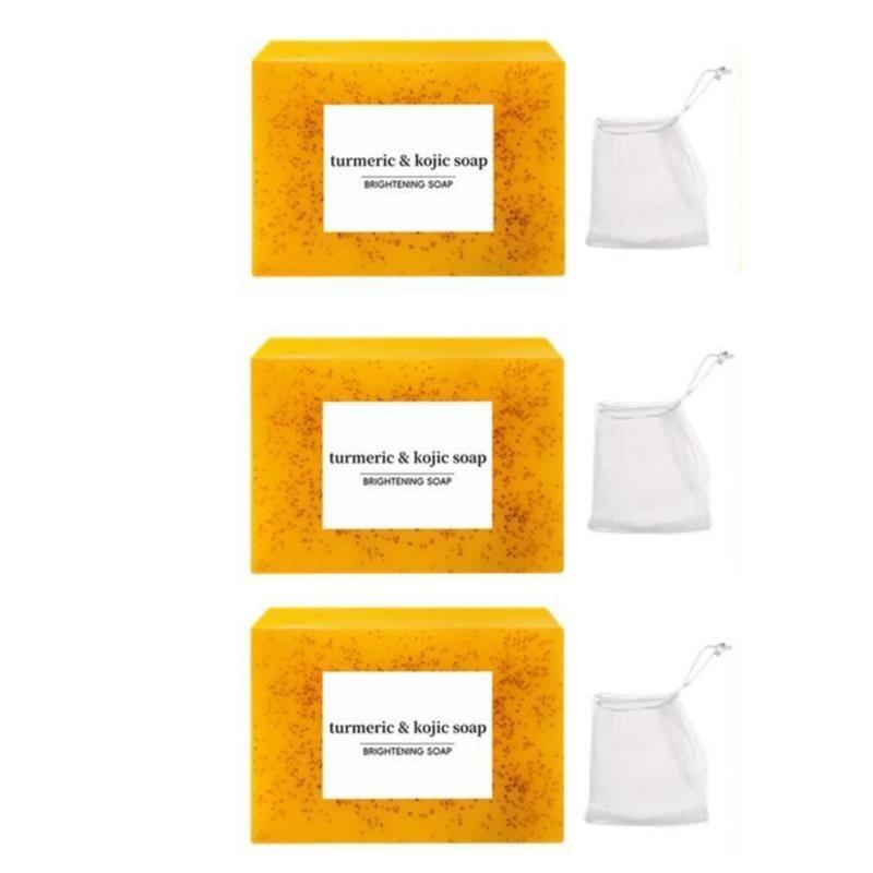 3 PCS Lemon Turmeric Kojic Soap Fragrance, Lemon Turmeric & Kojic Soap Bar for Face and Body for All Skin Types