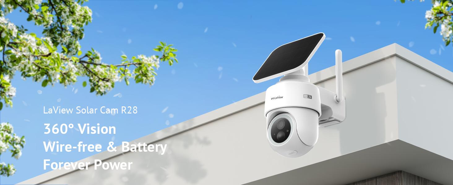 LaView 2K 3MP Solar Security Cameras Wireless Outdoor, Cameras for Home Security, 360° Pan & Tilt Home Security Cameras, IP65 Outdoor Camera, Color Night Vision, Two-Way Audio, Compatible with Alexa