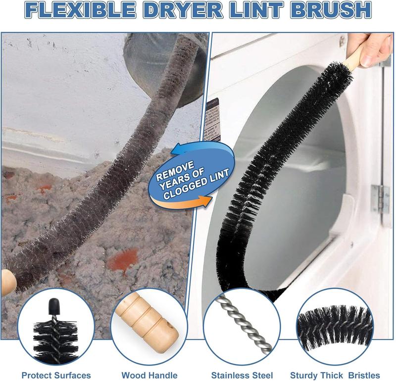 2 Pieces Dryer Vent Cleaner Kit, Dryer Lint Brush, Vacuum Hose Attachment with Stretch Universal Connector, Quickly Lint Remover 2 Pieces Dryer Vent Cleaner Kit, Dryer Lint Brush, Vacuum Hose Attachment with Stretch Universal Connector, Quickly Lint Remover