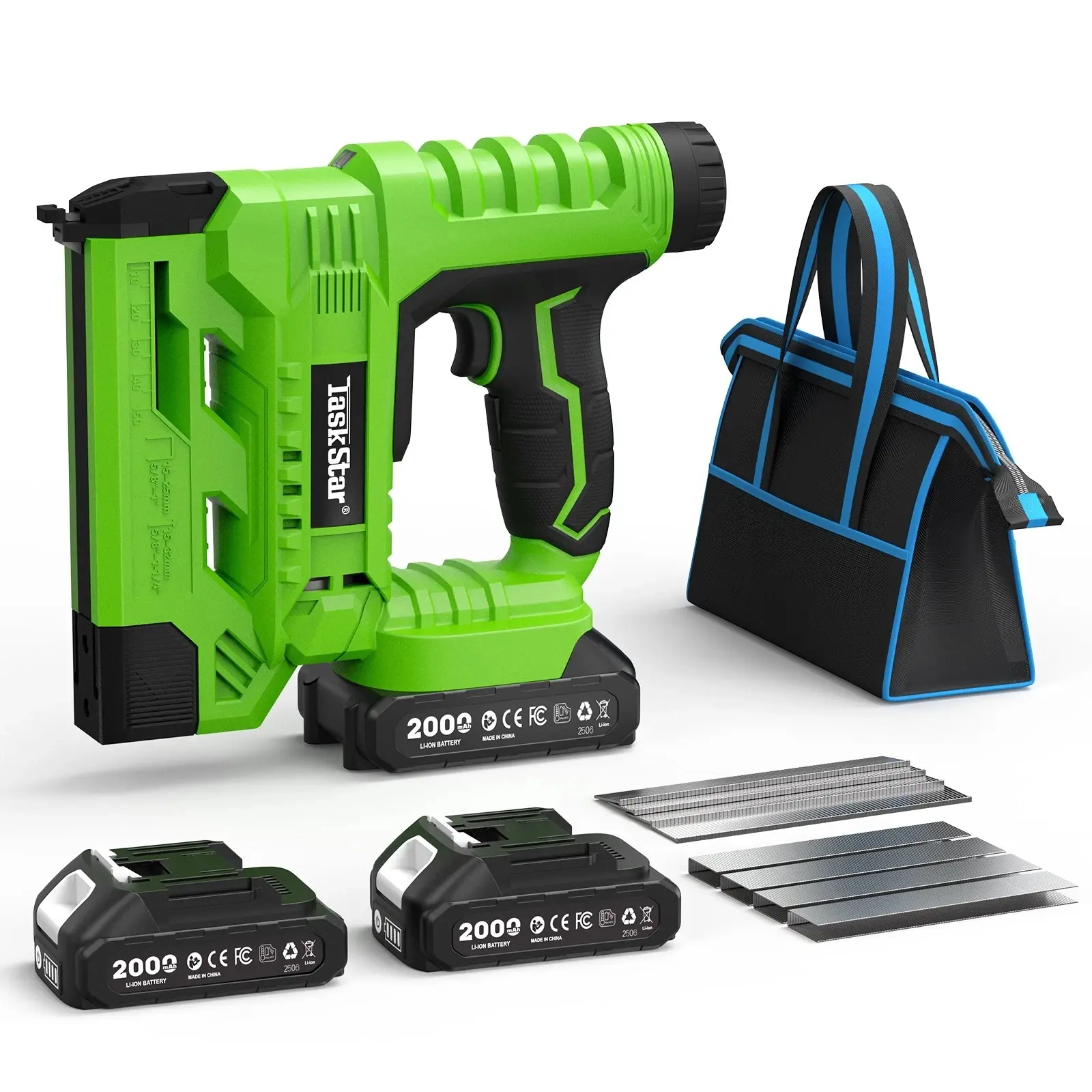 TaskStar 21V 18 Gauge Electric Nail Gun ,2 in 1 Cordless Brad Nailer2x2.0Ah Battery & Charger, 1000Pcs Nails, Adjustable Depth | Single/Contact Firing for Upholstery, Woodworking, DIY.
