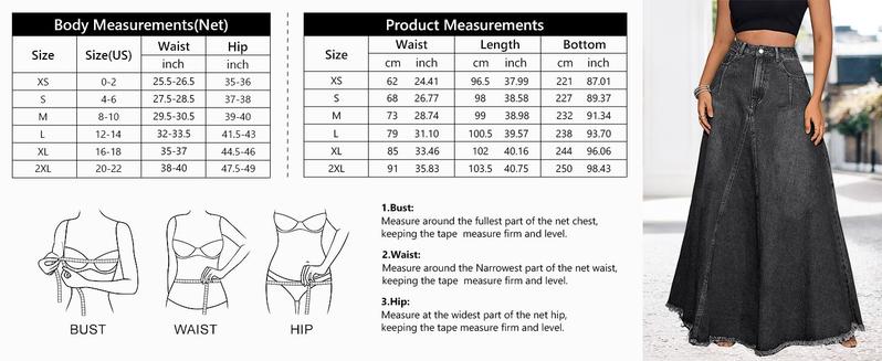 【New Arrival】Ebossy Women's Retro Distressed High Waist Frayed Hem A Line Wash Maxi Long Denim Skirt with Pockets & Tassels for Casual & Party Wear