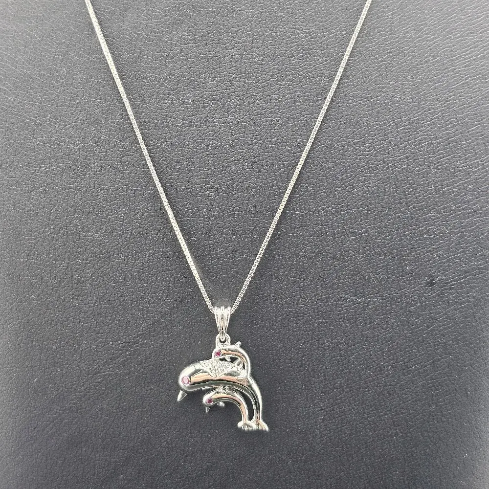 Silver 20-in Dolphin Pendant Necklace, Ideal for Everyday Wear