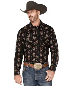 Dale Brisby Men's Antler Bull Skull Print Long Sleeve Snap Stretch Western Shirt - Rrmsosrz0k