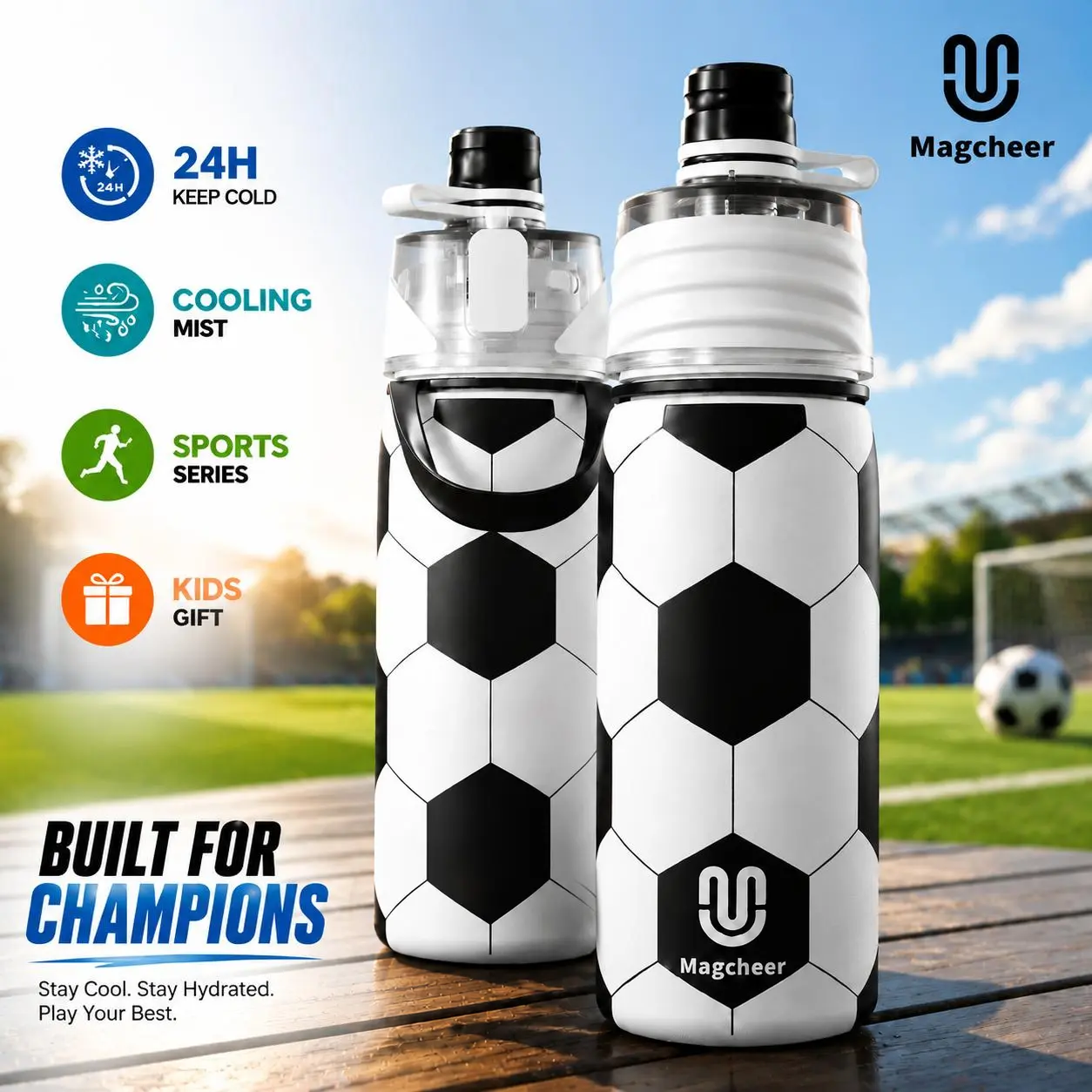 20oz Insulated Stainless Steel Athletic Training Cooler Water Bottle - 3D Printing Texture, Leakproof, Cooling Mist Sprayer, for All Ages, Baseball, Outdoor Activities, Athletic Training Water Bottles, Cooler Water Bottles