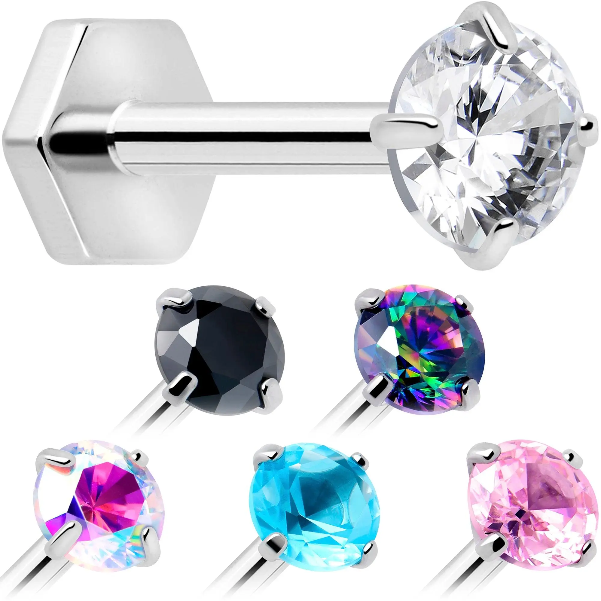 18G 5/16 CZ Implant Grade Titanium Reversible Threadless Flatback 18G 5/16 CZ Implant Grade Titanium Reversible Threadless Flatback