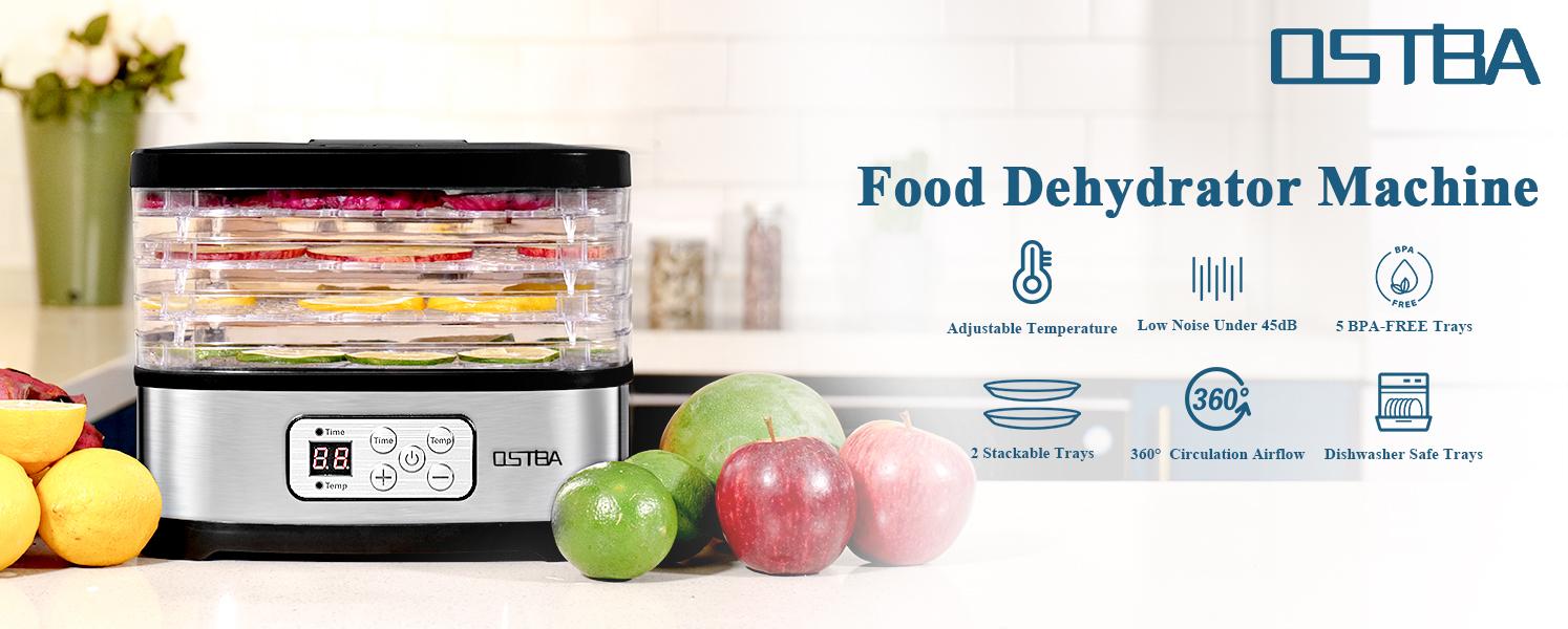OSTBA Food Dehydrator Machine Adjustable Temperature & 72H Timer, 5-Tray Dehydrators for Food and Jerky, Fruit, Dog Treats, Herbs, Snacks, LED Display, 240W Electric Food Dryer, Recipe Book OSTBA Food Dehydrator Machine Adjustable Temperature & 72H Timer, 5-Tray Dehydrators for Food and Jerky, Fruit, Dog Treats, Herbs, Snacks, LED Display, 240W Electric Food Dryer, Recipe Book