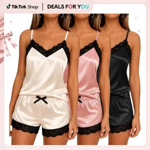 Women's 6PCS Satin Spaghetti Straps Pajama Set, Lace Trim Cami & Shorts, Silky Smooth Bridal Sleepwear, Multi-Color Sexy Loungewear