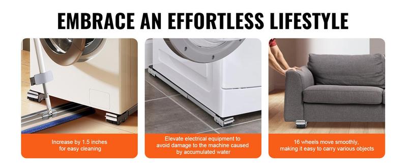 VEVOR Heavy Duty Furniture Appliances Rollers, 660 lbs Total Load, Extendable Appliance Rollers Mobile Washing Machine Base, Fridge Stand Dolly Movers for Refrigerators, Dryers, Dishwashers, White